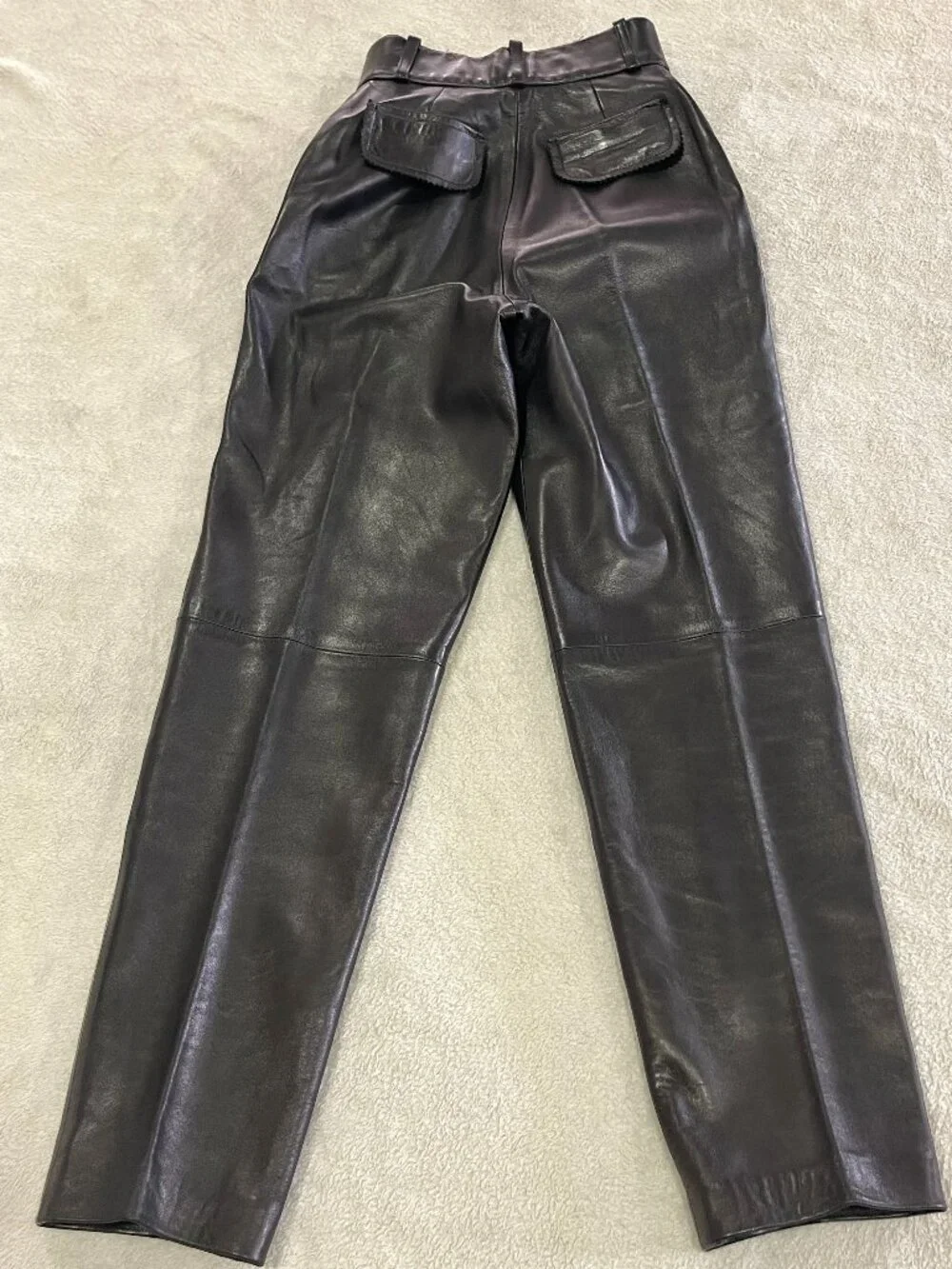 Vintage Chanel Black Leather Pants with Flap Pockets Size 24